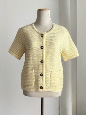 Joie Butter Yellow Short Sleeve Knit Cardigan with Gold Buttons